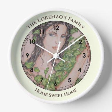 Ivy Bride Girl Portrait Pencil Art Illustration Clock