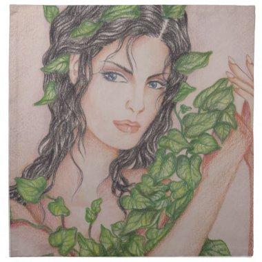 Ivy Bride Girl Portrait Pencil Art Illustration Cloth Napkin