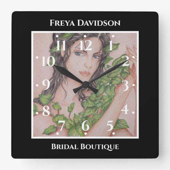 Ivy Bride Girl Portrait Pencil Art Illustration Square Wall Clock