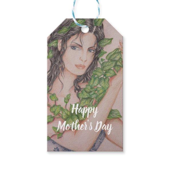 Ivy Bride Girl Portrait Pencil Sketch Mother's Day Gift Tags