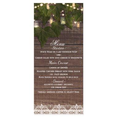 Ivy & String Lights Mason Jar Rustic Party Menu