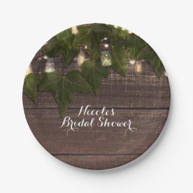 Ivy & String Lights Mason Jar Rustic Reception Paper Plates