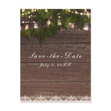 Ivy & String Lights Mason Jar Rustic Save the Date Announcement PostInvitations