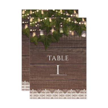 Ivy & String Lights Mason Jar Rustic Table Number