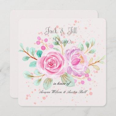 Jack and Jill Bridal Shower Watercolor Pink Roses Invitations