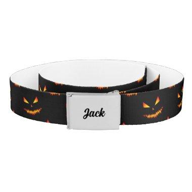 Jack OLantern face Halloween pattern Monogram Name Belt