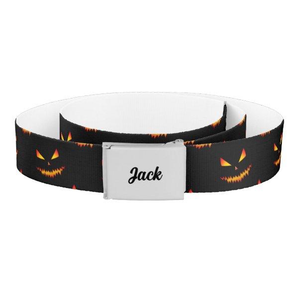 Jack OLantern face Halloween pattern Monogram Name Belt