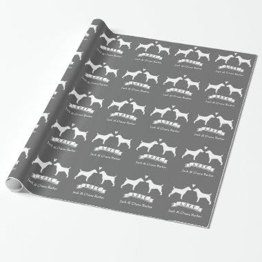 Jack Russell Terriers Wedding Couple with Text Wrapping Paper