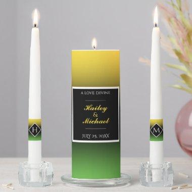 Jamaica Green & Gold Gradient Elegant Wedding Unity Candle Set