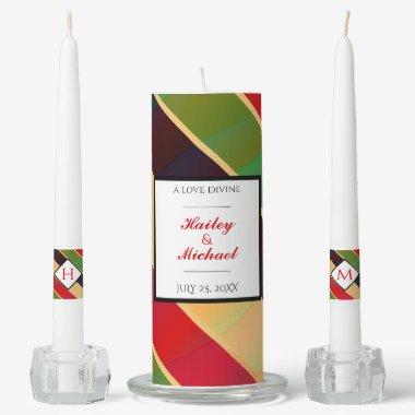 Jamaica Rasta Colors Caribbean Elegant Wedding Unity Candle Set