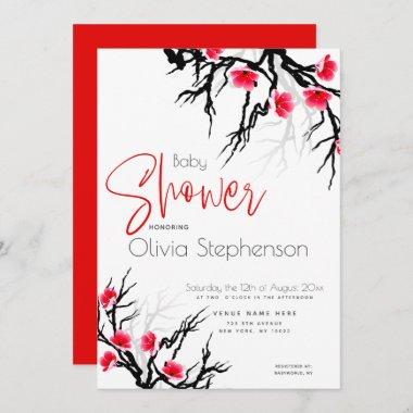 Japanese Blossom Branch Floral Baby Shower Invitations