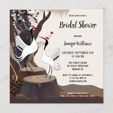 Japanese Cranes Love Bird Bridal Shower Invitations
