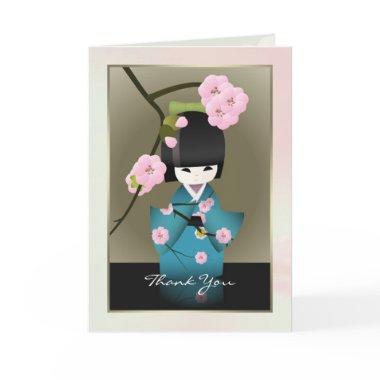 Japanese woman in Kimono and Sakura Thank you