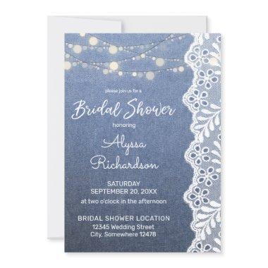 Jean Lace & String Lights Bridal Shower 2 Invitations