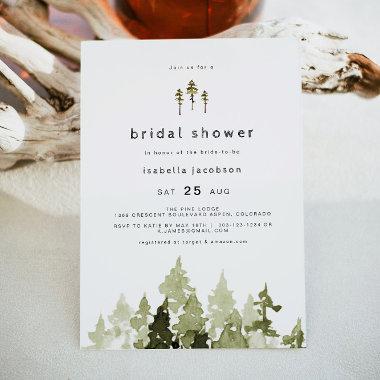 JENNA Rustic Watercolor Pine Tree Bridal Shower Invitations