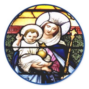 Jesus and Mary stained glass window Classic Round Sticker