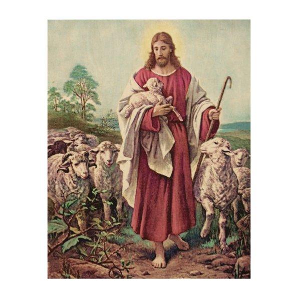Jesus Christ Lamb Love Painting Shepherd Vintage Wood Wall Art