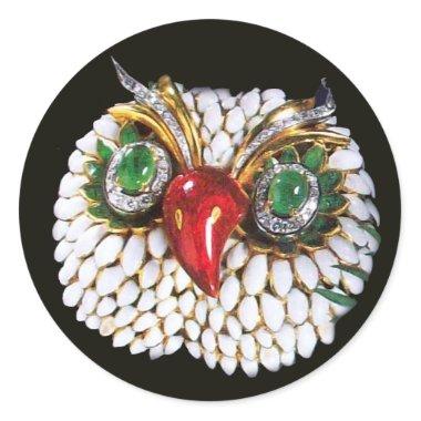 JEWEL OWL Gold,Green Emerald,opale Classic Round Sticker
