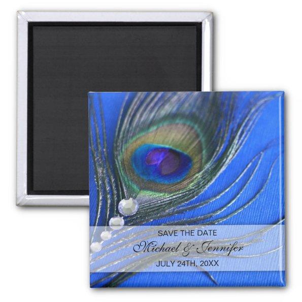 Jewel Peacock Feather Blue Save the Date Magnet