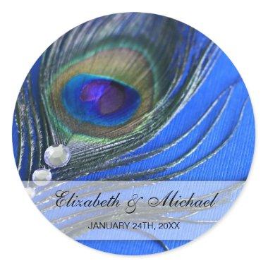 Jewel Peacock Feather Blue Wedding Favor Label