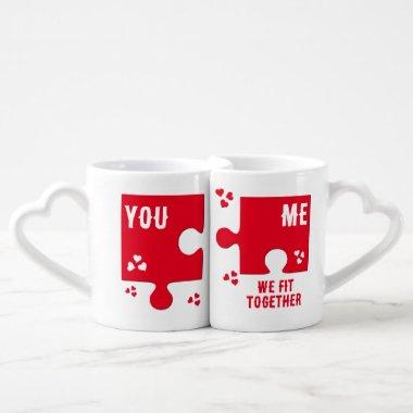 Jigsaw Hearts WE FIT TOGETHER Couples Valentine Coffee Mug Set