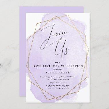 Join Us, Any Occasion, Gold Geo Frame, Purple Invitations