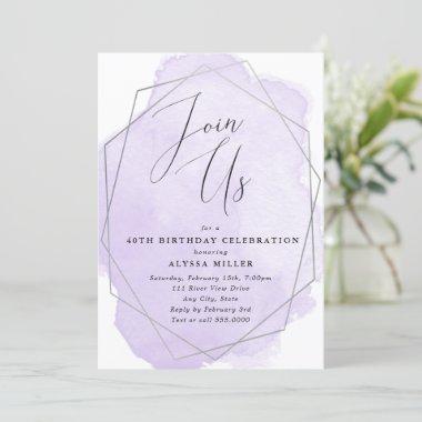 Join Us, Any Occasion, Silver Geo Frame, Purple Invitations