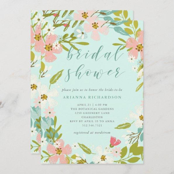 Joyous Floral on Mint Green | Bridal Shower Invitations