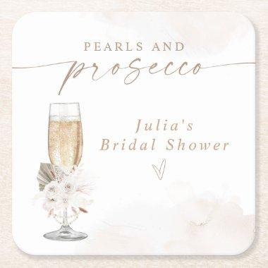 JULIA Boho Floral Pearls & Prosecco  Square Paper Coaster