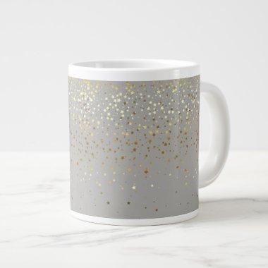 Jumbo Mug-Petite Golden Stars-Grey Large Coffee Mug