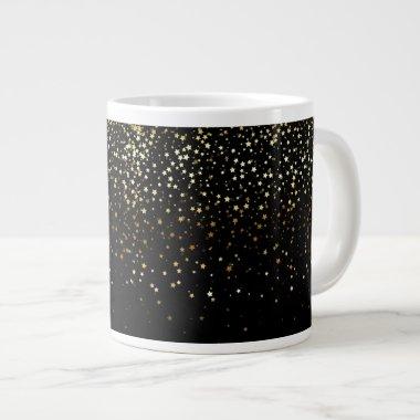 Jumbo Mug-Petite Golden Stars-Noir Large Coffee Mug