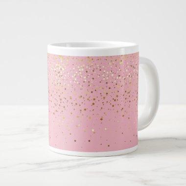 Jumbo Mug-Petite Golden Stars-Pink Large Coffee Mug