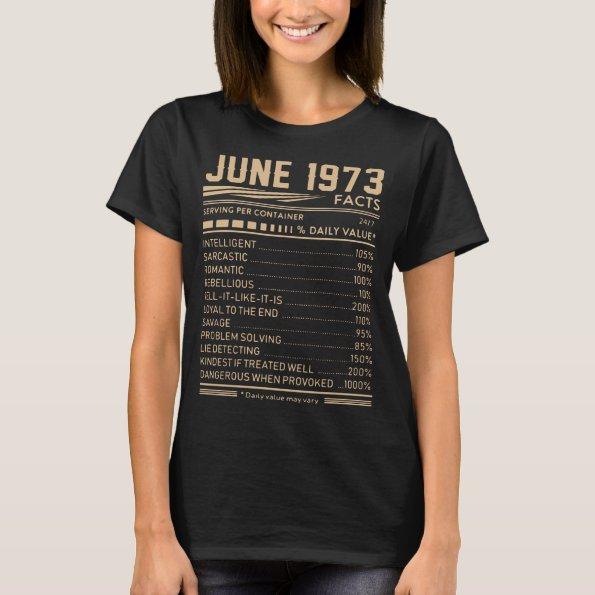 june 1973 facts birthday t-shirts