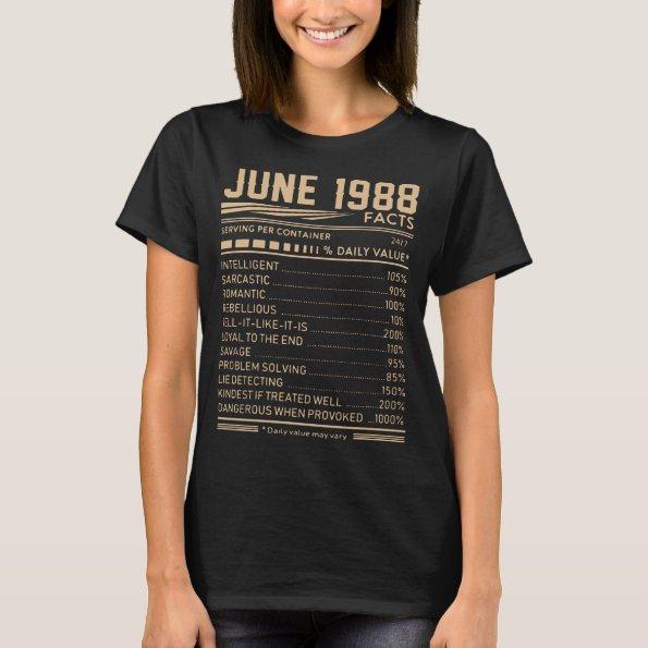 june 1988 facts birthday t-shirts