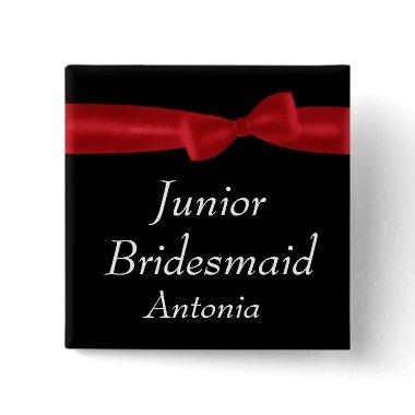 JUNIOR BRIDESMAID Red Bow Wedding Custom Name Button