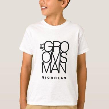 junior Groomsman in black typography, wedding T-Shirt