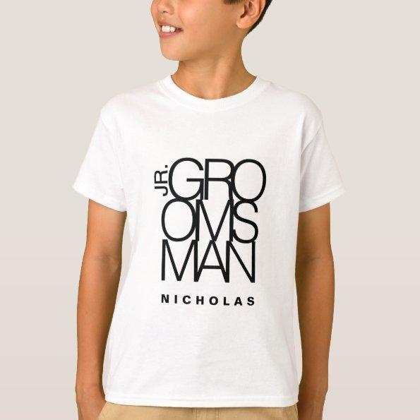 junior Groomsman in black typography, wedding T-Shirt