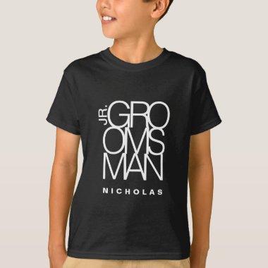 Junior Groomsman in white typography, wedding T-Shirt