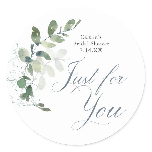 Just For You Greenery Bridal Shower Favor Classic Round Sticker