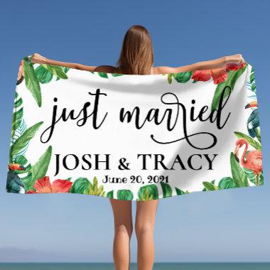 Just Married Custom Names Wedding Bath Towel