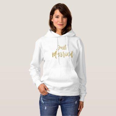 Just Married Gold Foil Typography Hoodie