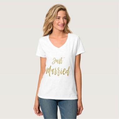Just Married Gold Foil Typography Shirt