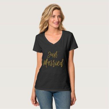 Just Married Gold Foil Typography Shirt