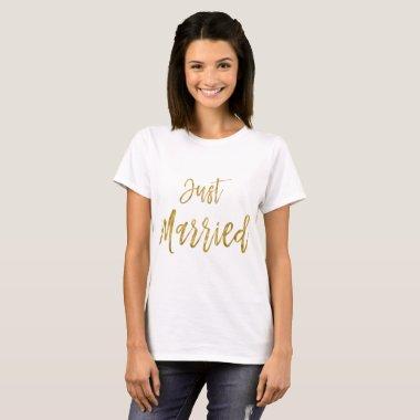 Just Married Gold Foil Typography Shirt
