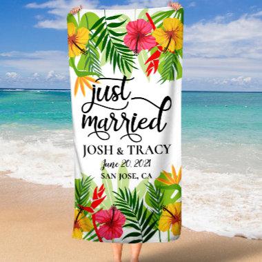 Just Married Honeymoon Wedding Bridal Shower Gift Beach Towel