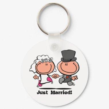 Just married wedding couple cartoon Keychain