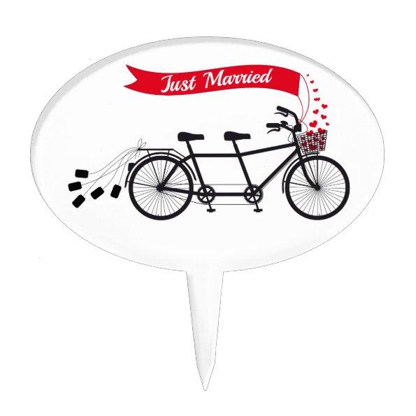 Just married, wedding tandem bicycle cake topper