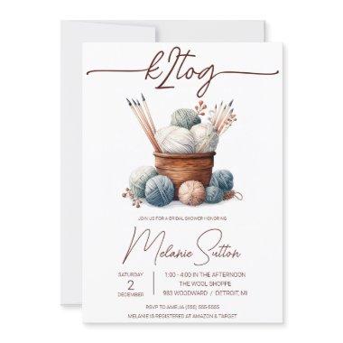 k2tog, Knitting, Basket of Yarn Bridal Shower Invitations