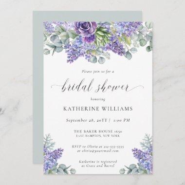Katherine Elegant Floral Lavender Bridal Shower Invitations
