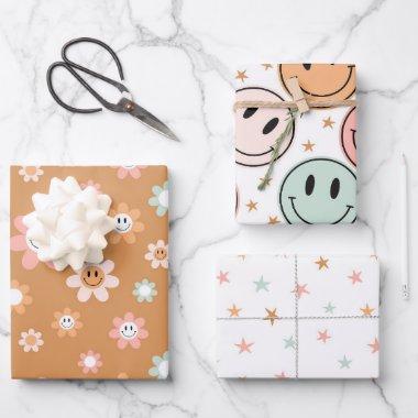Kawaii Retro Daisy Stars Wrapping Paper Sheets